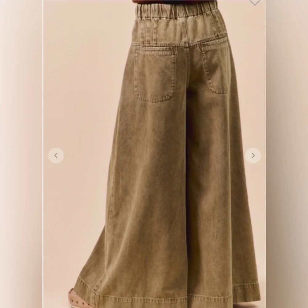 New So Me Wide-Leg Drawstring Pants ~ Olive - Picture 4 of 16